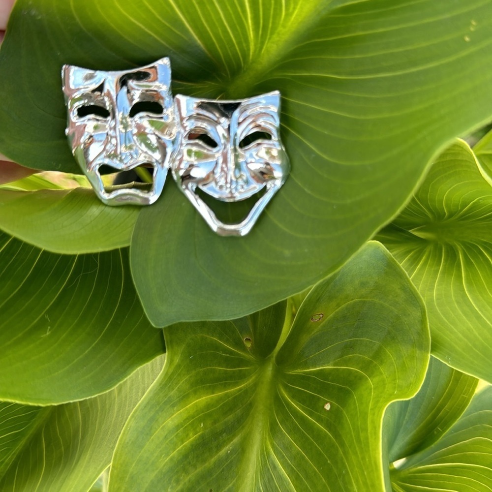 Vintage Acting Mask Sad & Happy Face Brooch - Picture 2 of 4